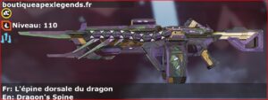 Skin Légendaire L'épine dorsale du dragon en français ou Dragon's Spine en anglais pour l'arme Devotion du jeu vidéo apex legends