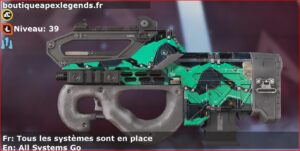 Skin Rare Tous les systèmes sont en place en français ou All Systems Go en anglais pour l'arme Prowler du jeu vidéo apex legends