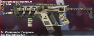 Skin Légendaire Commande d'urgence en français ou The Kill Switch en anglais pour l'arme R-99 du jeu vidéo apex legends