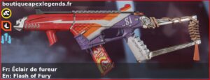 Skin Légendaire Éclair de fureur en français ou Flash of Fury en anglais pour l'arme R-99 du jeu vidéo apex legends
