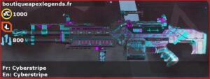 Skin Épique Cyberstripe en français ou Cyberstripe en anglais pour l'arme Spitfire du jeu vidéo apex legends