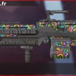 Skin Rare Graffiti en français ou Tagged en anglais pour l'arme Spitfire du jeu vidéo apex legends