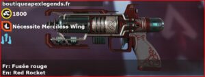 Skin Légendaire Fusée rouge en français ou Red Rocket en anglais pour l'arme Wingman du jeu vidéo apex legends