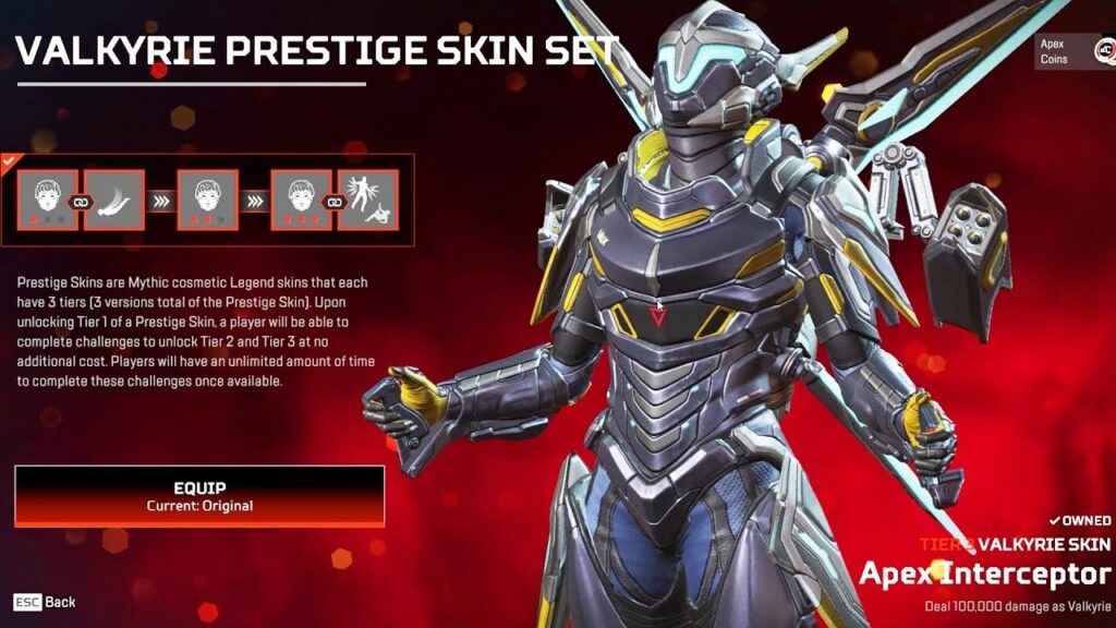 Apex Legends Neon Network Collection skin Valkyrie Prestige Skin Intercepteur valkyrie niveau 3 Apex legends